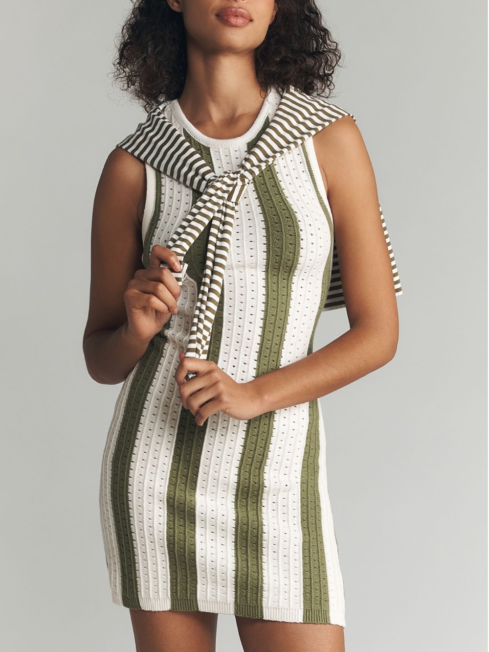 Anthropologie Open Knit Mini Dress Daily Practice New Medium Green Stripe